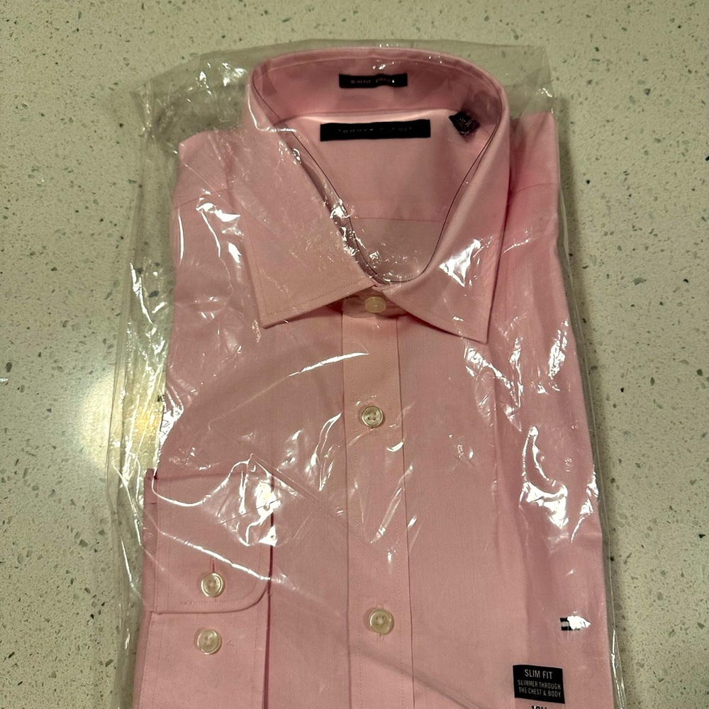 Pink Tommy Hilfiger slim fit dress shirt 16 1/2 32/33 L